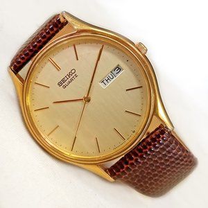 Seiko Day Date Dress Watch 6533-8019 Gold 33mm